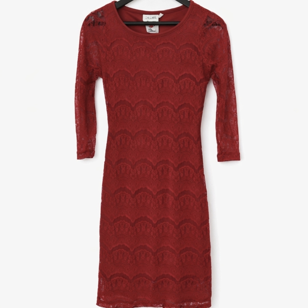 Derek Heart Red Mini Bodycon Scalloped Floral Lace Dress Sz Lg